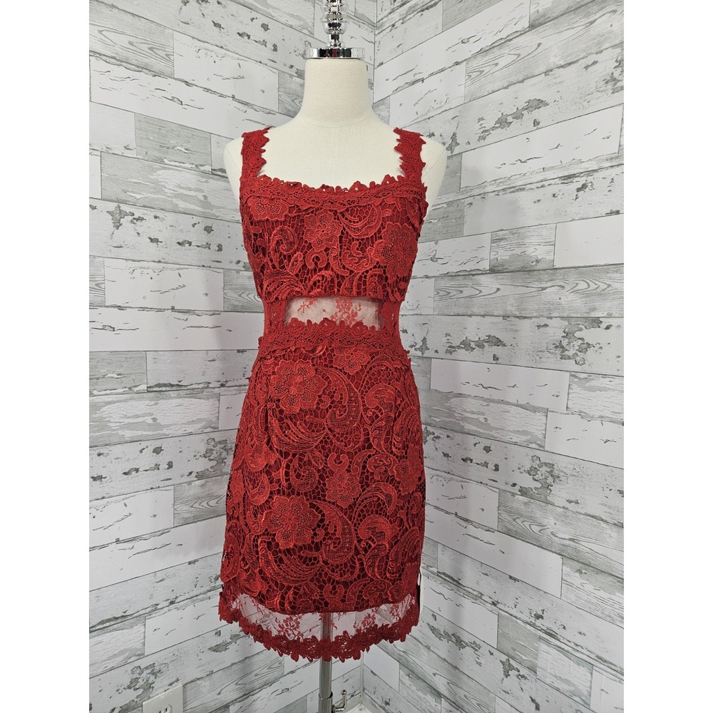 Venus Red Floral Lace Cutout Cross Back Cocktail Dress Size 12 NEW